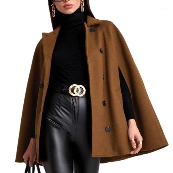 women's wool & blends winter fashion shawl cloak woolen coat women double breasted cape medium length overcoat, Black
women's wool & blends winter fashion shawl cloak woolen coat women double breasted cape medium length overcoat, Black