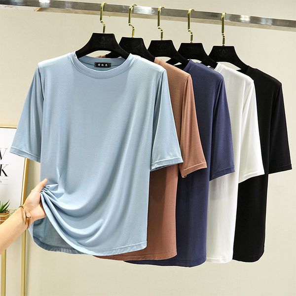 women's t shirt spring round neck middle sleeve, White