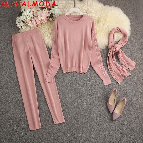 women's two piece pants alphalmoda 2021 autumn winter arrival women sweater scarf 3pcs suit solid color casual comfy lounge wear jogger, White
women's two piece pants alphalmoda 2021 autumn winter arrival women sweater scarf 3pcs suit solid color casual comfy lounge wear jogger, White