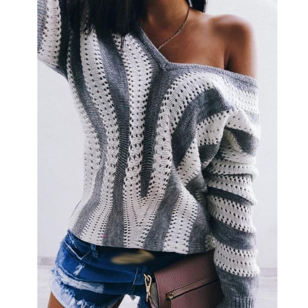 loose knitted sweater women's clothing fashion winter v-neck casual contrast striped hollow slim-fit pullover sweaters, White;black
loose knitted sweater women's clothing fashion winter v-neck casual contrast striped hollow slim-fit pullover sweaters, White;black