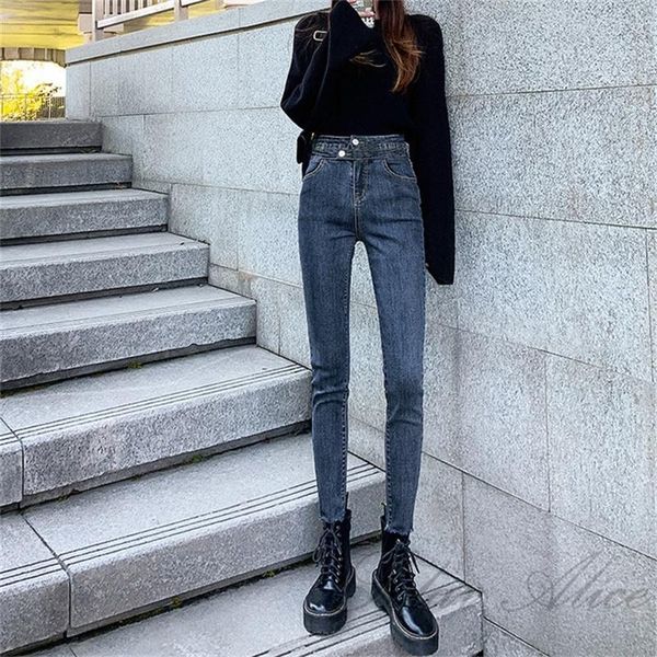 women's autumn high-waist two-button small-footed jeans ankle-length pencil casual pants, Blue
women's autumn high-waist two-button small-footed jeans ankle-length pencil casual pants, Blue
