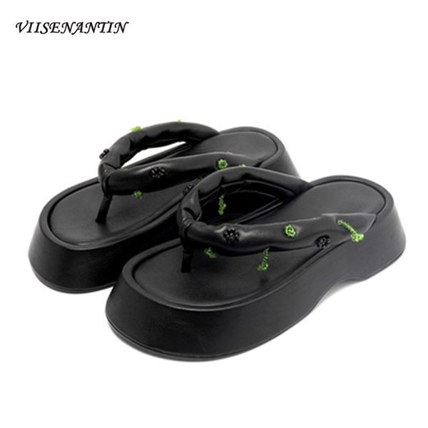 slippers sandals women's summer crystal beads flower flip-flop and thick-soled outer wear fashionable beach shoes, Black
slippers sandals women's summer crystal beads flower flip-flop and thick-soled outer wear fashionable beach shoes, Black