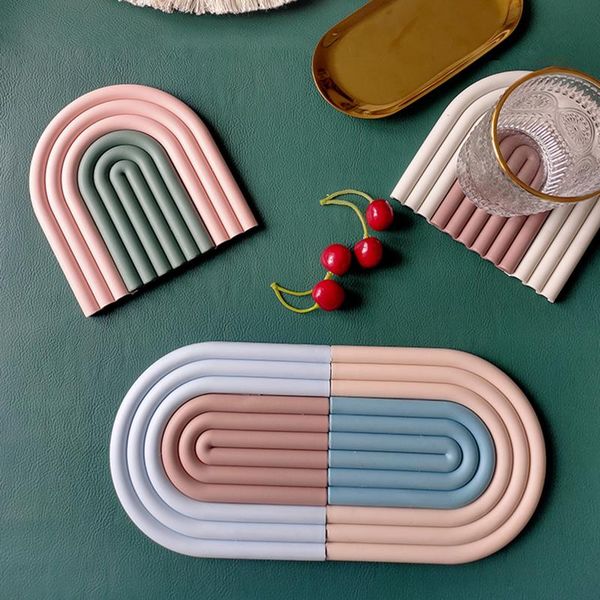 mats & pads nordic style rainbow shape silicone heat insulation pad tableware placement stackable cup mat coasters home kitchen accessories
mats & pads nordic style rainbow shape silicone heat insulation pad tableware placement stackable cup mat coasters home kitchen accessories