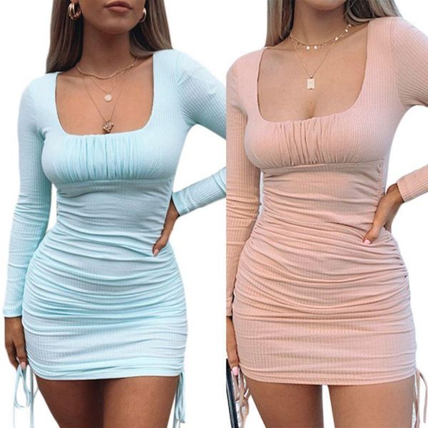 women autumn dress long sleeve ribbed bodycon mini square neck side drawstring solid color stretch party clubwear casual dresses, Black;gray
women autumn dress long sleeve ribbed bodycon mini square neck side drawstring solid color stretch party clubwear casual dresses, Black;gray