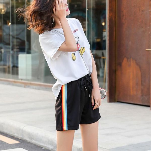 women's shorts striped side drawstring 2021 summer elastic waist athleisure women black mid sporting, White;black
women's shorts striped side drawstring 2021 summer elastic waist athleisure women black mid sporting, White;black