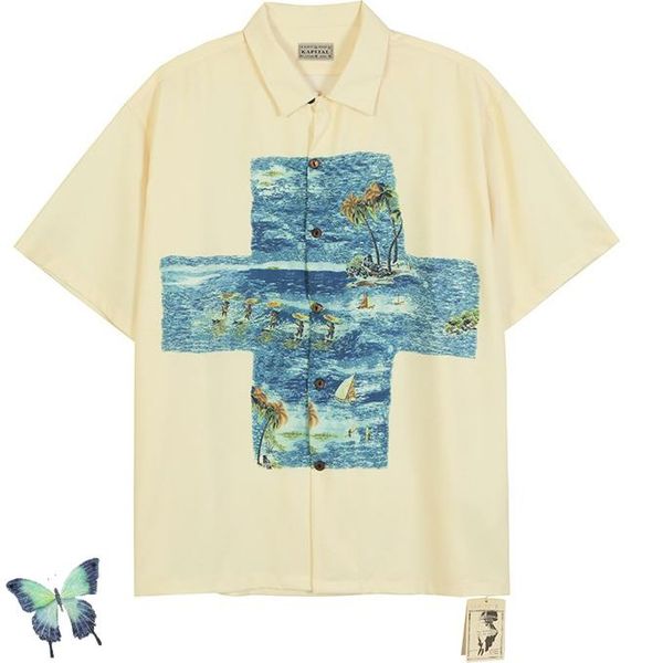 men's casual shirts kapital shirt short sleeve sandy beach traveling jesus cross logo, White;black
men's casual shirts kapital shirt short sleeve sandy beach traveling jesus cross logo, White;black