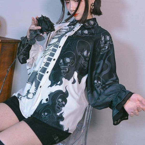 women's blouses & shirts skull print streetwear shirt women summer autumn long sleeve lapel black and white stitching harajuku goth pun
women's blouses & shirts skull print streetwear shirt women summer autumn long sleeve lapel black and white stitching harajuku goth pun