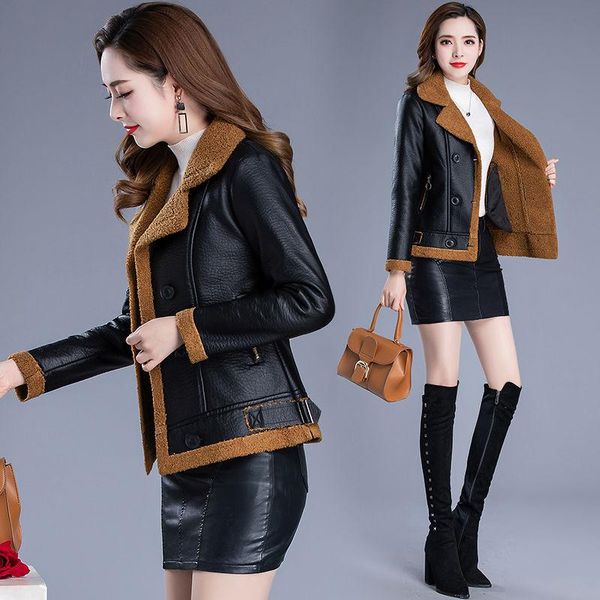 women's leather & faux women plus velvet jacket l-5xl 2021 fashion turn collar solid warm pu coat for office lady high quality, Black
women's leather & faux women plus velvet jacket l-5xl 2021 fashion turn collar solid warm pu coat for office lady high quality, Black