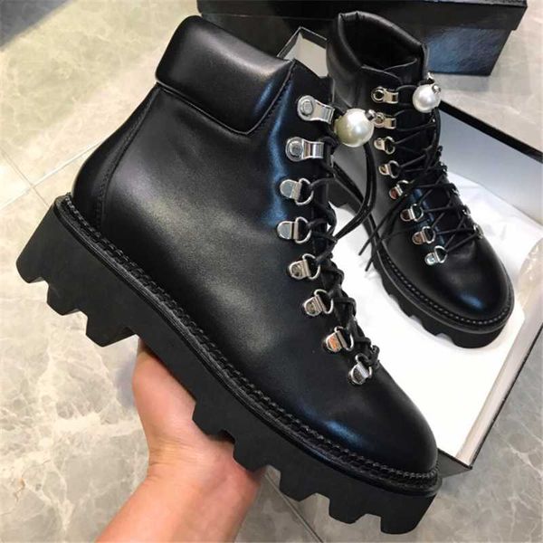 boots non-slip hiking pearl lace-up metal decorative short thick-soled motorcycle women's shoes, Black
boots non-slip hiking pearl lace-up metal decorative short thick-soled motorcycle women's shoes, Black