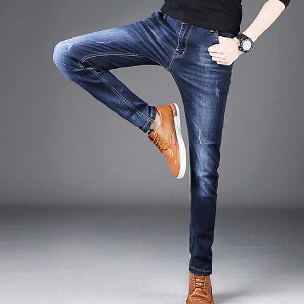 men's jeans men comfortable slim fashion elastic cotton pants large size bi8h, Blue