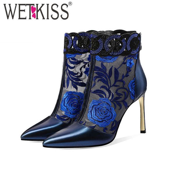 wetkiss mesh boots floral embroidered ankle back zip leather summer women 210630, Black
wetkiss mesh boots floral embroidered ankle back zip leather summer women 210630, Black