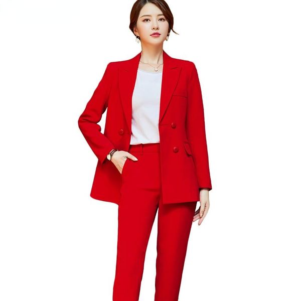 women's two piece pants women pieces sets solid red elegant double breasted turn-down collar blazers and trousers work suits for, White
women's two piece pants women pieces sets solid red elegant double breasted turn-down collar blazers and trousers work suits for, White