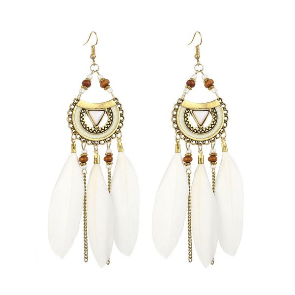 classic vintage women's long feather dangle earrings colorful beads fashion jewelry bohemia wedding earring hangers, Silver
classic vintage women's long feather dangle earrings colorful beads fashion jewelry bohemia wedding earring hangers, Silver