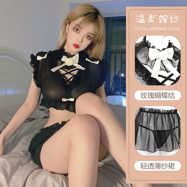 new guiruo spring and summer style underwear women's chiffon perspective sweet lotus split set 677, White;black
new guiruo spring and summer style underwear women's chiffon perspective sweet lotus split set 677, White;black