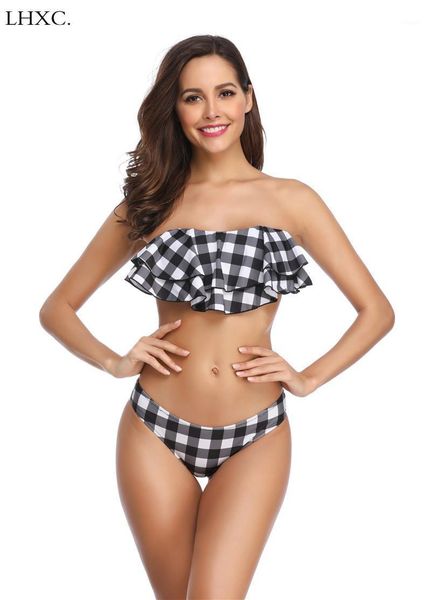 women's swimwear women plaid bikini set strapless bathing suits two pieces push up classic swimsuits beachwear 2021, White;black
women's swimwear women plaid bikini set strapless bathing suits two pieces push up classic swimsuits beachwear 2021, White;black