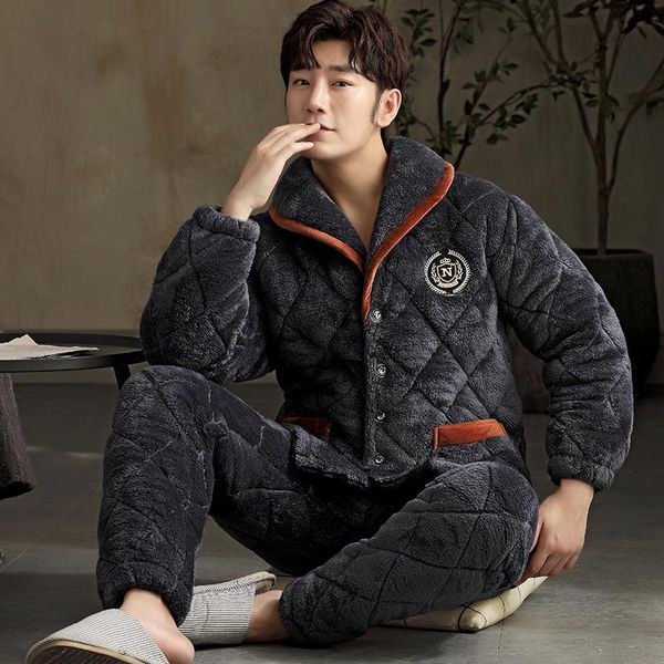 men's sleepwear winter pajamas set male casual coral fleece three-layer quilted plus size thicken warm lounge, Black;brown
men's sleepwear winter pajamas set male casual coral fleece three-layer quilted plus size thicken warm lounge, Black;brown