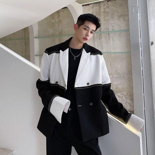 men's suits & blazers suit coat spring and autumn fashion splicing small fragrant wind urban youth leisure korean loose large, White;black