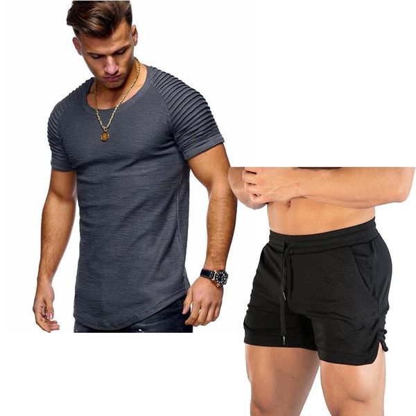 men's tracksuits solid color fashion casual cotton wrinkled shoulder short sleeve t-shirt quick drying sports pants, Gray
men's tracksuits solid color fashion casual cotton wrinkled shoulder short sleeve t-shirt quick drying sports pants, Gray
