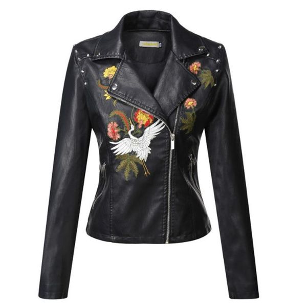 women's leather & faux size xs-2xl jacket european and american embroidered women 's slim fit short locomotive lapel, Black
women's leather & faux size xs-2xl jacket european and american embroidered women 's slim fit short locomotive lapel, Black
