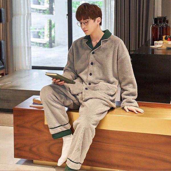 men's sleepwear 2 piece winter thicken warm flannel pajamas set for men long sleeve loose plus size male, Black;brown
men's sleepwear 2 piece winter thicken warm flannel pajamas set for men long sleeve loose plus size male, Black;brown