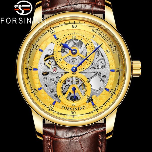 wristwatches forsining automatic mechanical men wristwatch genuine leather sport skeleton male clock gold man watch 8228, Slivery;brown 
wristwatches forsining automatic mechanical men wristwatch genuine leather sport skeleton male clock gold man watch 8228, Slivery;brown