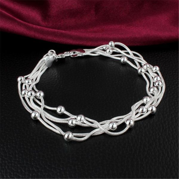five lines beads bangle silver chains charm bracelet for women fashion jewelry sterling plated valentine's day gift, Black
five lines beads bangle silver chains charm bracelet for women fashion jewelry sterling plated valentine's day gift, Black