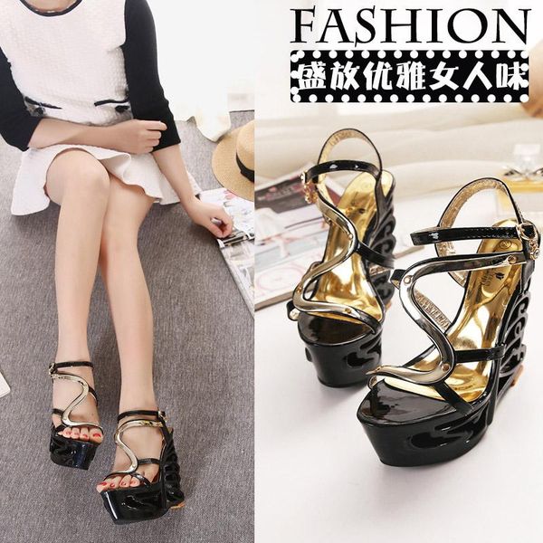 summer 15cm wedges roman narrow band hollow open toe 6 inches thick platform sandals shallow party dress novelty elegant mature, Black
summer 15cm wedges roman narrow band hollow open toe 6 inches thick platform sandals shallow party dress novelty elegant mature, Black