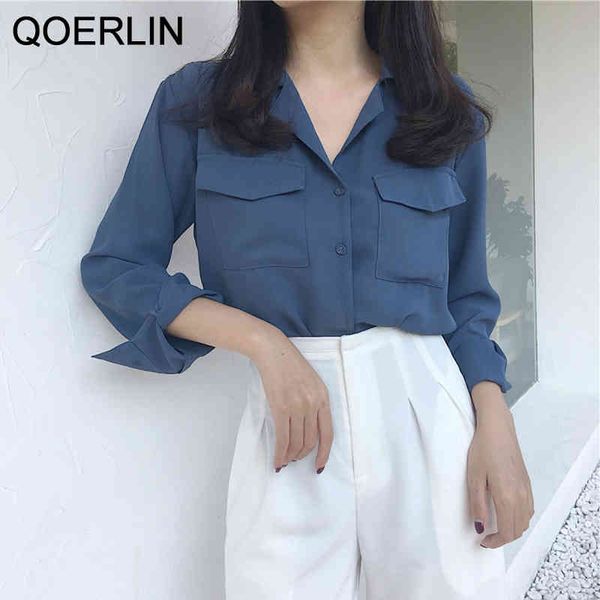 qoerlin double pockets chiffon shirts women turn-down collar v neck long sleeve loose casual streetwear basic girly blouse 210416, White
qoerlin double pockets chiffon shirts women turn-down collar v neck long sleeve loose casual streetwear basic girly blouse 210416, White