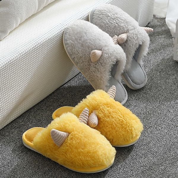 women slippers cute ox horn warm plush couple winter house bedroom furry shoes flat anti slip comfort cotton fur slides, Black
women slippers cute ox horn warm plush couple winter house bedroom furry shoes flat anti slip comfort cotton fur slides, Black