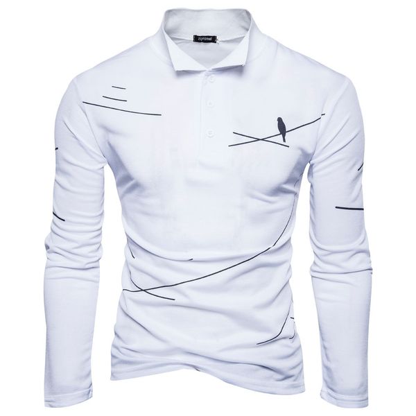 men's polo shirt autumn and winter young long sleeve lapel bird print casual, White;black
men's polo shirt autumn and winter young long sleeve lapel bird print casual, White;black