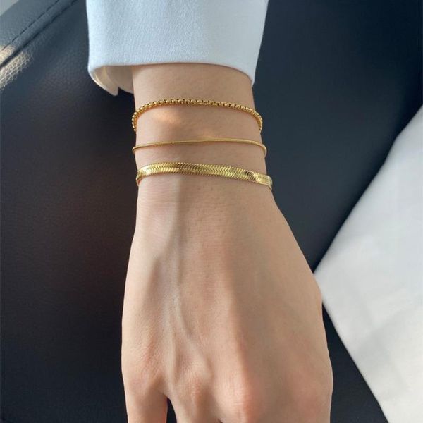 link, chain stainless steel flat snake bracelet for women classic gold color simplicity bracelets, Black
link, chain stainless steel flat snake bracelet for women classic gold color simplicity bracelets, Black