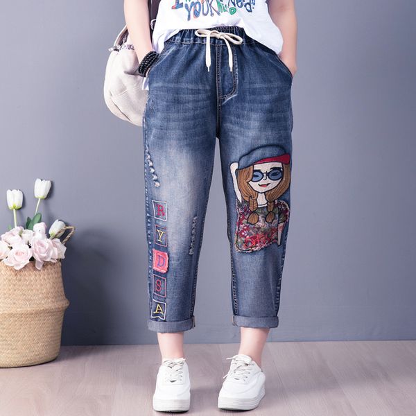 cartoon gril embroidery jeans women spring fashion elastic letter patchwork high waist denim harem pants lady casual trousers, Blue
cartoon gril embroidery jeans women spring fashion elastic letter patchwork high waist denim harem pants lady casual trousers, Blue