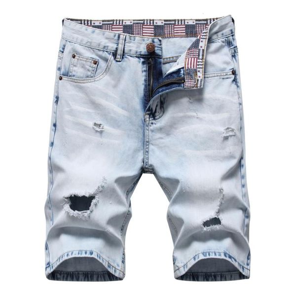 men's jeans summer light colored thin ripped denim shorts five-point pants stretch korean style slim men, Blue
men's jeans summer light colored thin ripped denim shorts five-point pants stretch korean style slim men, Blue