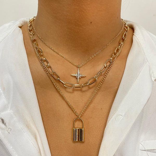 chains 2021 vintage metal gold thick chain pendant necklace female geometric multilayer star lock collar jewelry gift, Silver
chains 2021 vintage metal gold thick chain pendant necklace female geometric multilayer star lock collar jewelry gift, Silver
