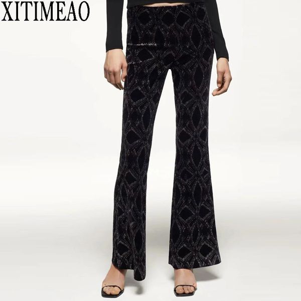 women's pants & capris za retro printing long trousers lady streetwear velvet wide leg casual women loose floor length xitimeao, Black;white
women's pants & capris za retro printing long trousers lady streetwear velvet wide leg casual women loose floor length xitimeao, Black;white
