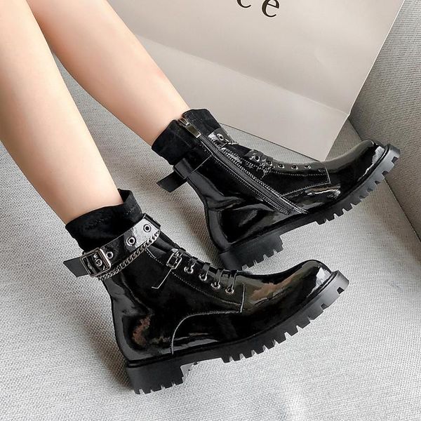 boots 2021 autumn handsome and unique design trendy fashion thick heel mid short ankle patent leather, Black
boots 2021 autumn handsome and unique design trendy fashion thick heel mid short ankle patent leather, Black
