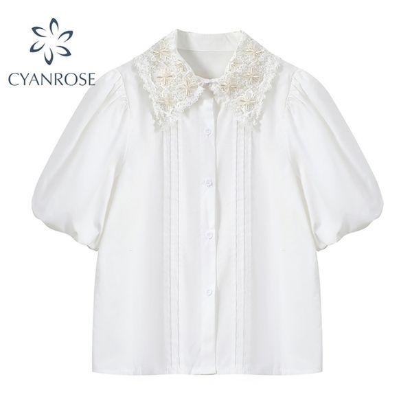 women's sweet cardigan blouse and shirts casual puff short sleeve summer vintage lace temperament all-match blusas 210515, White
women's sweet cardigan blouse and shirts casual puff short sleeve summer vintage lace temperament all-match blusas 210515, White