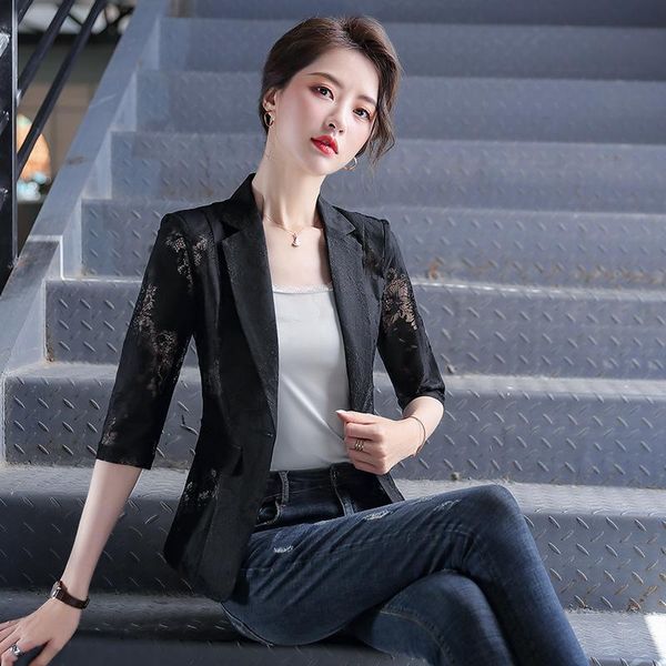 women's suits & blazers black lace blazer jacket short 2021 summer korean casual slim suit, White;black
women's suits & blazers black lace blazer jacket short 2021 summer korean casual slim suit, White;black