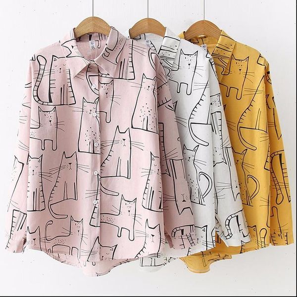fashion turn down collar women blouses long sleeve cute cat print loose casual blosues ladies, White
fashion turn down collar women blouses long sleeve cute cat print loose casual blosues ladies, White
