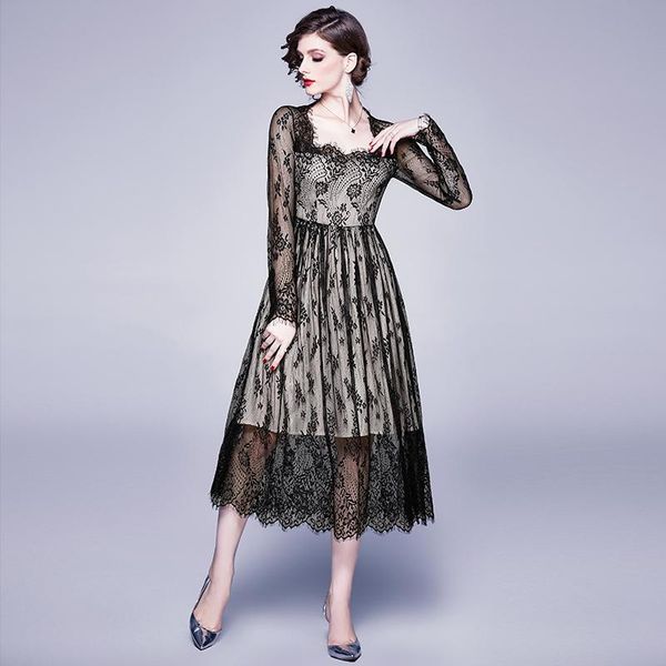 casual dresses hollow out black lace dress women long sleeve autumn winter vintage slim party vestidos, Black;gray
casual dresses hollow out black lace dress women long sleeve autumn winter vintage slim party vestidos, Black;gray