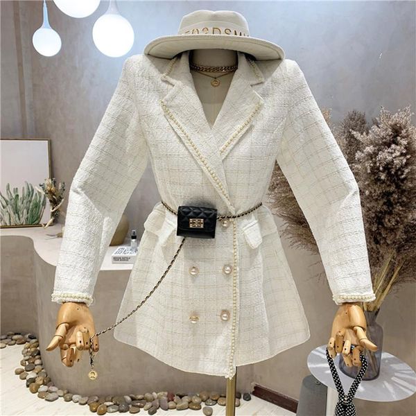 women's suits & blazers clothing 2021 autumn winter temperament long sleeve double breasted lattice tweed jacket coat, White;black
women's suits & blazers clothing 2021 autumn winter temperament long sleeve double breasted lattice tweed jacket coat, White;black