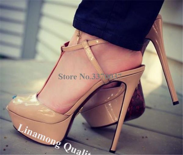 linamong peep toe nude patent leather high platform stiletto heel sandals t-straps cross super heels dress shoes, Black
linamong peep toe nude patent leather high platform stiletto heel sandals t-straps cross super heels dress shoes, Black