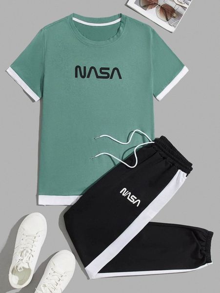 men letter graphic tee & side stripe sweatpants q1zn#, Gray 
men letter graphic tee & side stripe sweatpants q1zn#, Gray