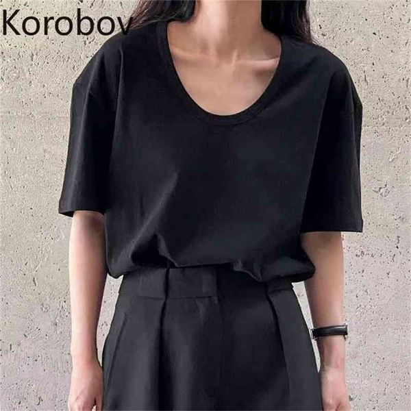 korobov summer new korean elegant women t shirts vintage solid o neck short sleeve female t shirt new fashion tee 210430, White
korobov summer new korean elegant women t shirts vintage solid o neck short sleeve female t shirt new fashion tee 210430, White