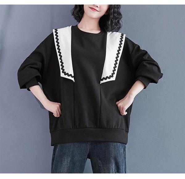 women's hoodies & sweatshirts contrast color pasted fabric splicing sweatshirt large lantern sleeve sailor collar junior autumn, Black
women's hoodies & sweatshirts contrast color pasted fabric splicing sweatshirt large lantern sleeve sailor collar junior autumn, Black