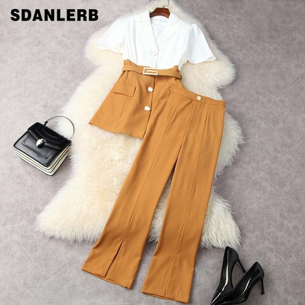 spring summer women's outfits clothing suit tailored collar color contrast waist slim straight pants 2-piece set two piece, White
spring summer women's outfits clothing suit tailored collar color contrast waist slim straight pants 2-piece set two piece, White