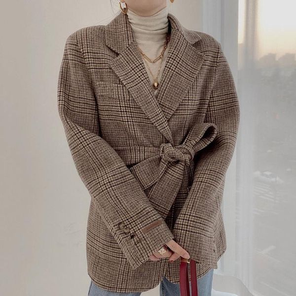 women's suits & blazers zcsmll vintage lapel two buckle loose tie waist cardigan long-sleeved plaid suit short jacket 2021 korean sprin, White;black
women's suits & blazers zcsmll vintage lapel two buckle loose tie waist cardigan long-sleeved plaid suit short jacket 2021 korean sprin, White;black
