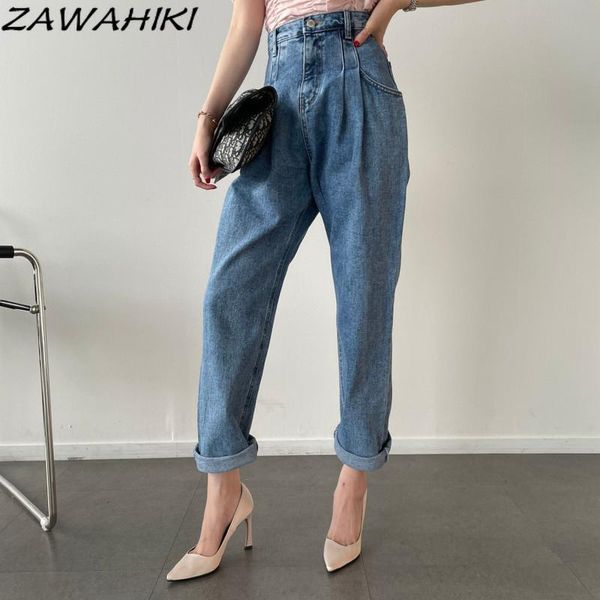 women's jeans zawahiki korean ins fashion casual woman summer high waist pleated washed loose daddy pants all-match long denim, Blue
women's jeans zawahiki korean ins fashion casual woman summer high waist pleated washed loose daddy pants all-match long denim, Blue