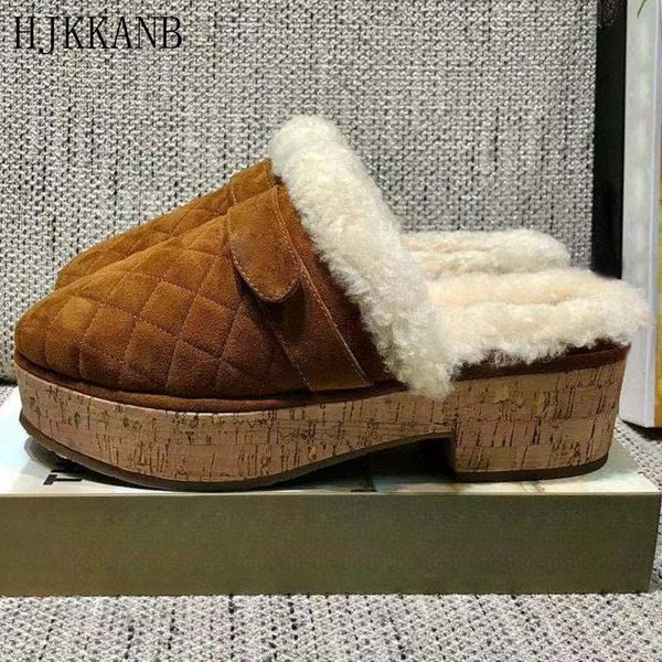 slippers 2021 autumn winter thick sole wool women warm half slides outside wear platform furry brand design female, Black
slippers 2021 autumn winter thick sole wool women warm half slides outside wear platform furry brand design female, Black