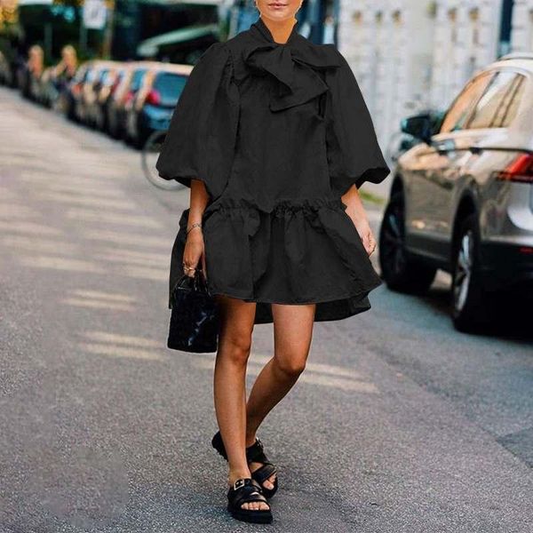 celmia elegant ruffles dress 2021 summer women's fashion solid color puff sleeve sundress pleated bow tie party vestidos robe casual dr, Black;gray
celmia elegant ruffles dress 2021 summer women's fashion solid color puff sleeve sundress pleated bow tie party vestidos robe casual dr, Black;gray